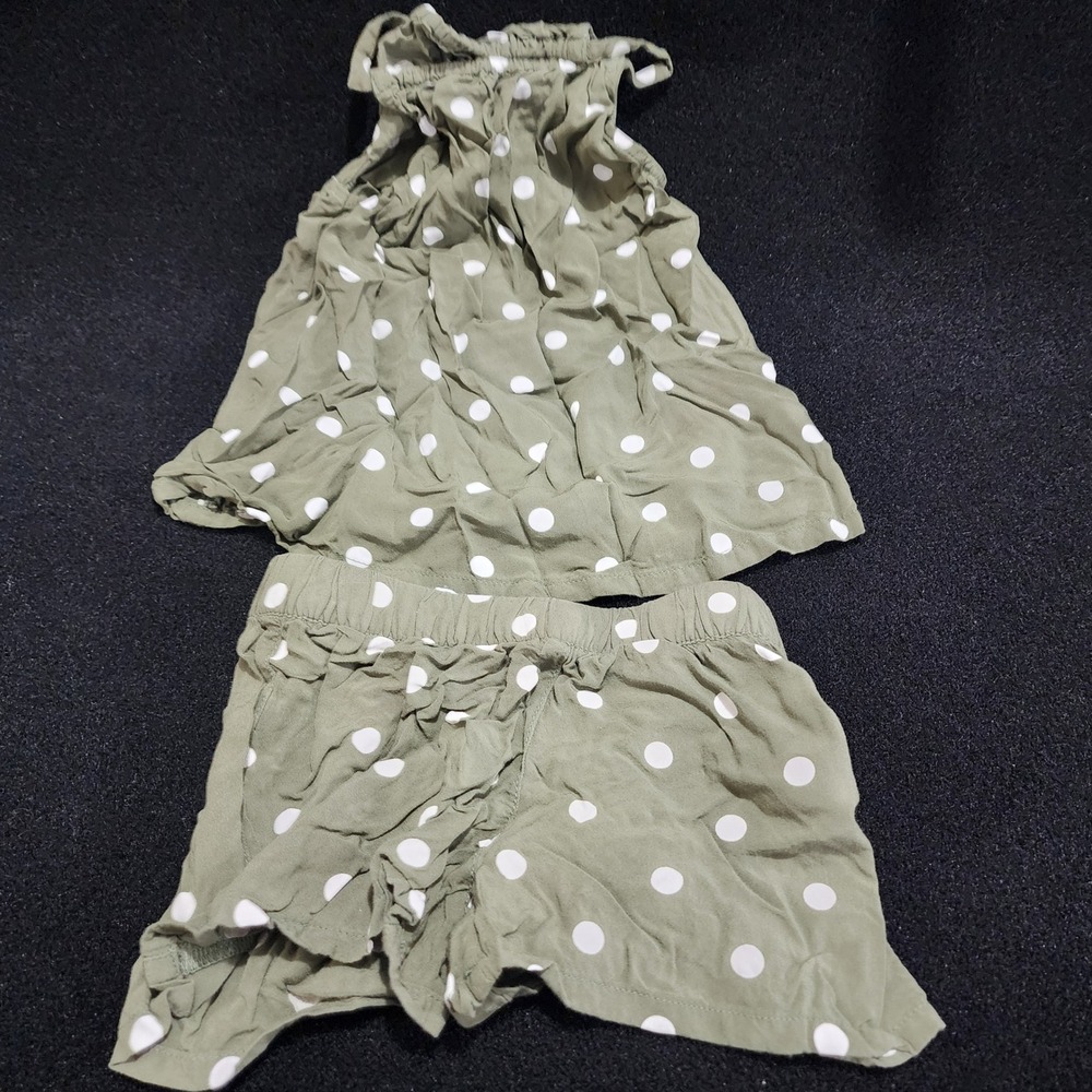 Old Navy Toddler Girls Olive Green Polka Dot 2Piece Halter Top and Shorts Set 3T